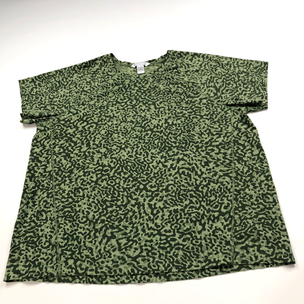 Athleta Ultimate Train Printed Tee Large Athleisure Gym Pullover Top Camo Green